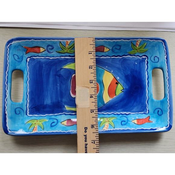 PLATTER/SERVING TRAY/TRINKET DISH-Ceramic-Tropical-Fish-Blue-11.5 in X 6.5 in - Picture 10 of 10